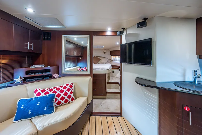 R&r III Yacht Photos Pics Luxurious interior of a 2015 Regal 46 Sport Coupe yacht with modern amenities.
