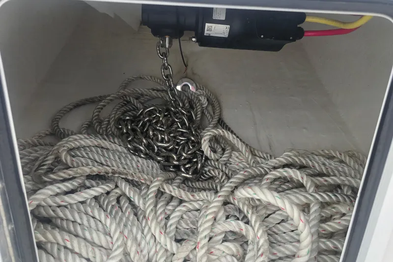 Humble Beginnings Yacht Photos Pics Anchor chain and rope storage in 2022 Invincible 33 Catamaran compartment.