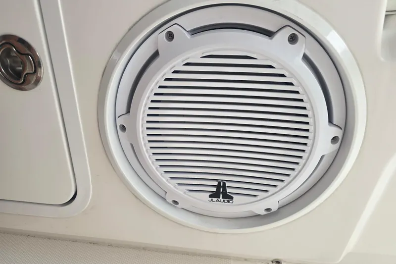 Humble Beginnings Yacht Photos Pics Speaker on 2022 Invincible 33 Catamaran, featuring JL Audio marine sound system.