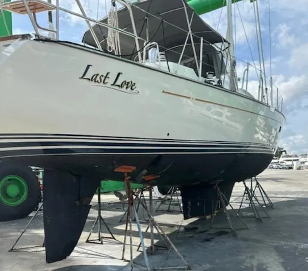 Last Love Yacht Photos Pics Sailboat "Last Love" on stands, Passport 545 Vista, 2014 model, docked outdoors.