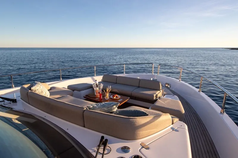  Yacht Photos Pics Luxurious deck of Azimut Magellano 60 yacht, 2025 model, with ocean view.