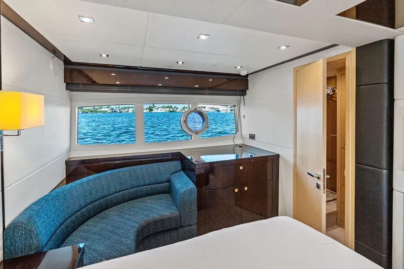 It's Enough Yacht Photos Pics Luxurious interior of 2013 Sunseeker Manhattan 73 yacht with ocean view windows.