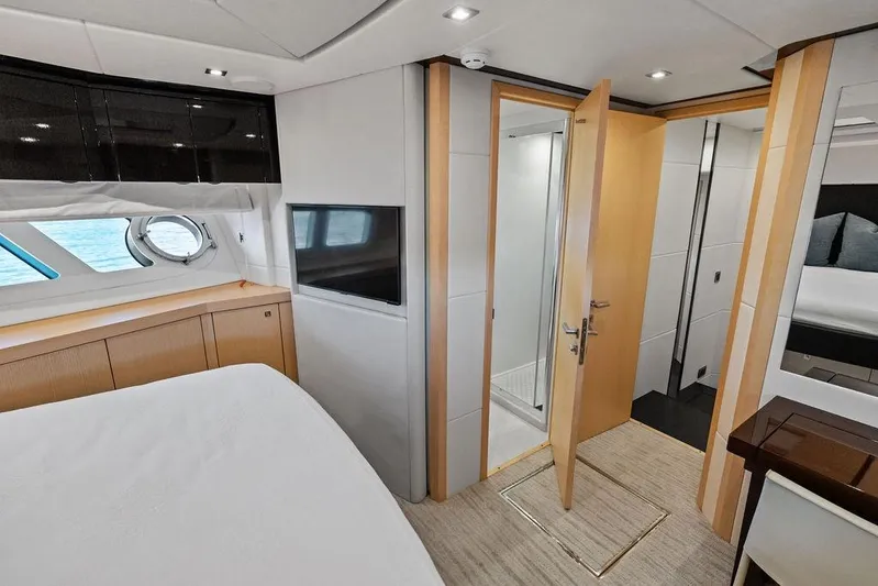 It's Enough Yacht Photos Pics Luxurious interior of 2013 Sunseeker Manhattan 73 yacht cabin with modern design.