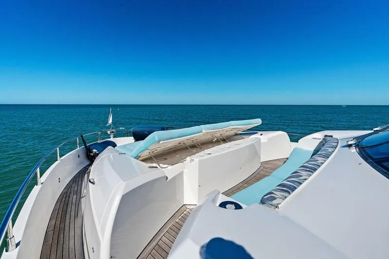 It's Enough Yacht Photos Pics Luxurious 2013 Sunseeker Manhattan 73 yacht deck with ocean view and blue sky.