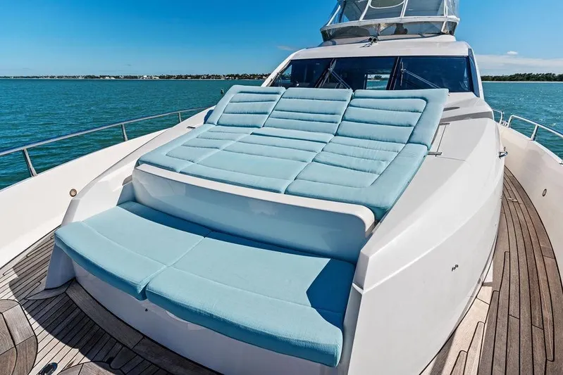 It's Enough Yacht Photos Pics Luxurious 2013 Sunseeker Manhattan 73 yacht with spacious sunbathing deck on open water.