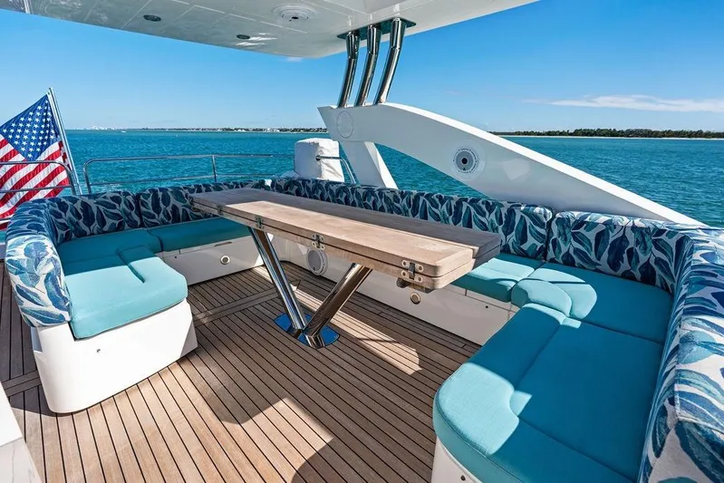 It's Enough Yacht Photos Pics Luxurious 2013 Sunseeker Manhattan 73 yacht deck with elegant seating and ocean view.