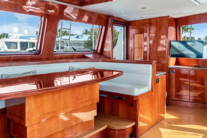  Yacht Photos Pics Luxurious interior of 2005 Ocean Alexander 80 Motoryacht with polished wood and modern amenities.