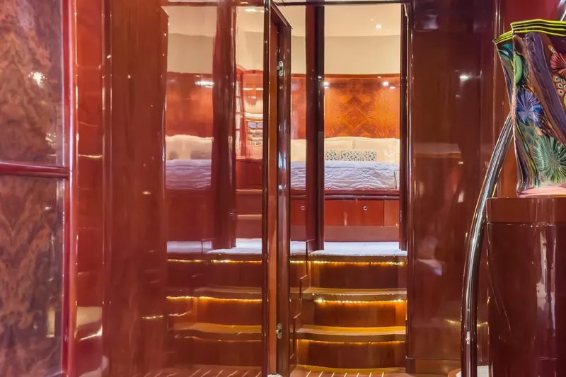  Yacht Photos Pics Luxurious interior of 2005 Ocean Alexander 80 Motoryacht with polished wood and elegant decor.