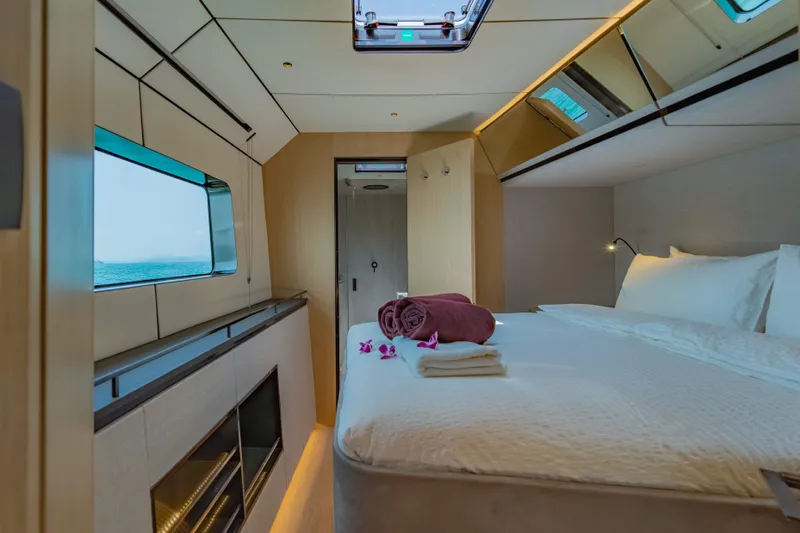 Jack Yacht Photos Pics Luxurious 2023 McConaghy MC75 yacht cabin with modern design and ocean view.