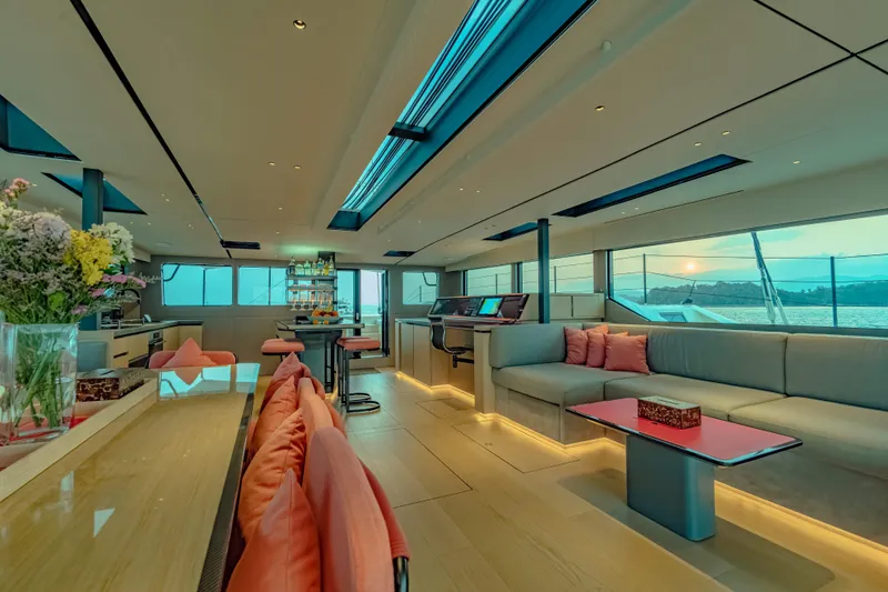 Jack Yacht Photos Pics Luxurious interior of 2023 McConaghy MC75 yacht with modern design and panoramic windows.
