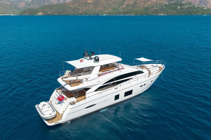 My Lady Yacht Photos Pics 2014 Princess 72 Flybridge Motor Yacht cruising on blue ocean waters.