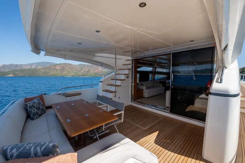 My Lady Yacht Photos Pics Luxurious 2014 Princess 72 Flybridge Motor Yacht with spacious deck and scenic ocean view.