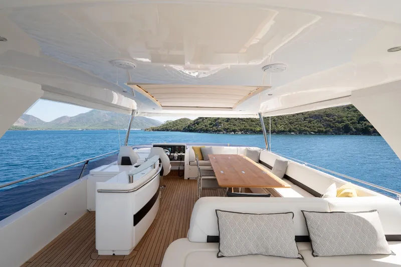 My Lady Yacht Photos Pics Luxurious 2014 Princess 72 Flybridge Motor Yacht with spacious deck and scenic ocean view.