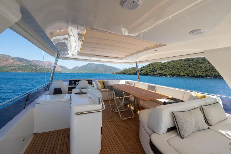 My Lady Yacht Photos Pics Luxurious 2014 Princess 72 Flybridge Motor Yacht with spacious deck and scenic ocean view.