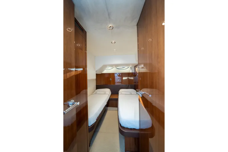 My Lady Yacht Photos Pics Luxurious twin cabin in 2014 Princess 72 Flybridge Motor Yacht with wooden finishes.
