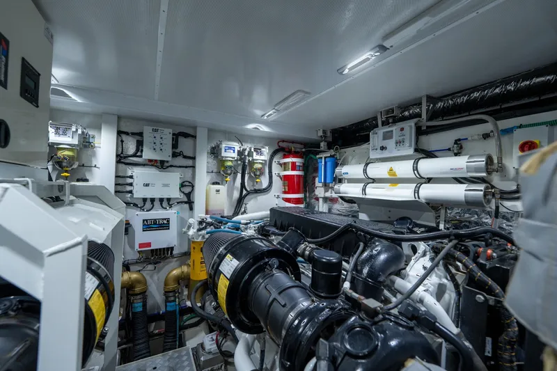 My Lady Yacht Photos Pics Engine room of 2014 Princess 72 Flybridge Motor Yacht, showcasing machinery and equipment.