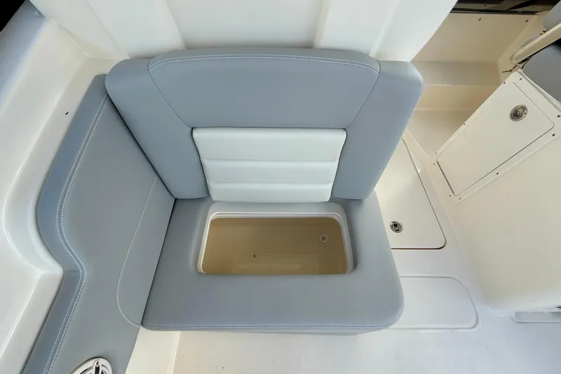  Yacht Photos Pics 2026 Scout 255 Dorado boat seat with integrated storage compartment.