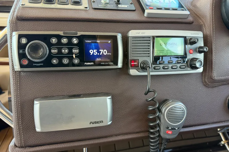  Yacht Photos Pics Control panel of a 2015 Regal 46 Sport Coupe with radio and navigation systems.