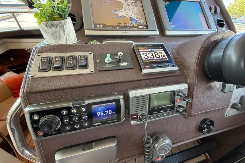  Yacht Photos Pics Control panel of a 2015 Regal 46 Sport Coupe with navigation and communication systems.