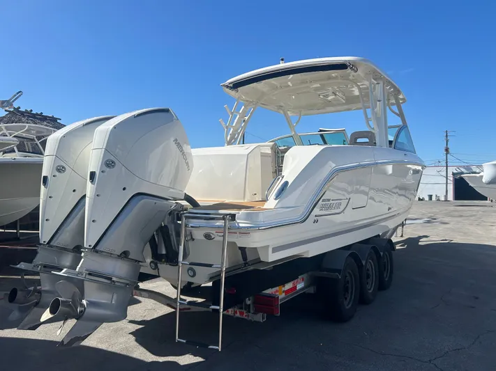 320 Vantage Yacht Photos Pics Boston Whaler 320 Vantage 2022 on trailer, exterior view.
