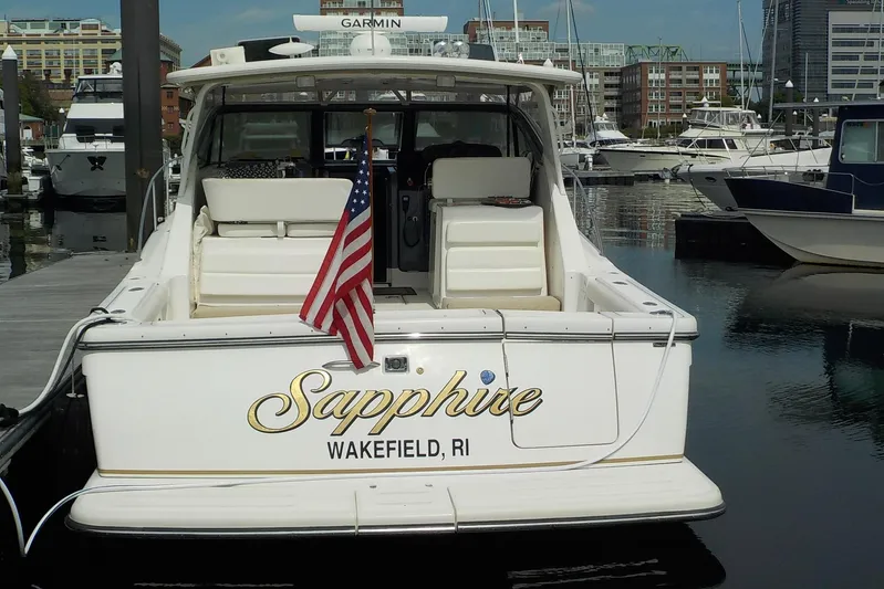 "sapphire" Yacht Photos Pics 2001 Tiara Yachts 3800 Open named "Sapphire" docked in a marina, Wakefield, RI.