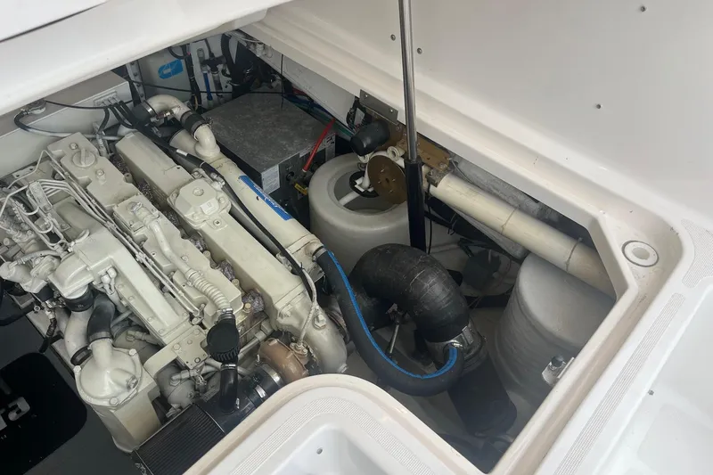 "sapphire" Yacht Photos Pics Engine compartment of 2001 Tiara Yachts 3800 Open, showcasing mechanical components and systems.