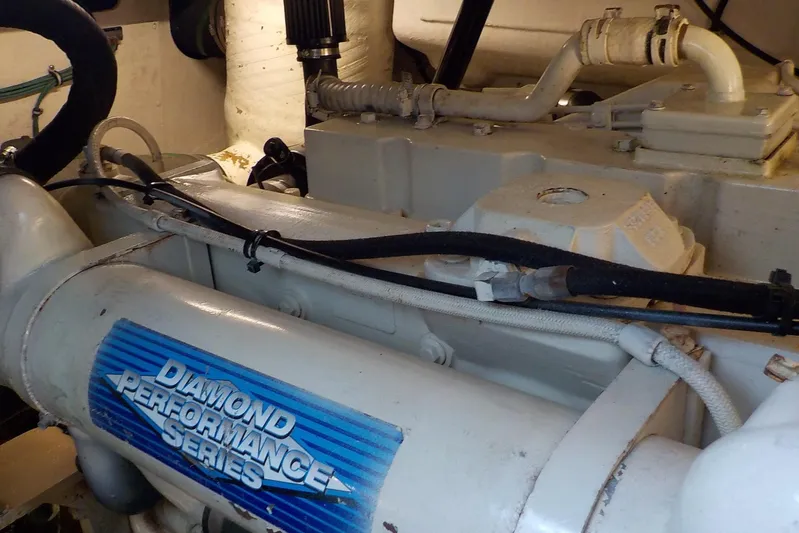 "sapphire" Yacht Photos Pics Engine compartment of 2001 Tiara Yachts 3800 Open, featuring Diamond Performance Series components.