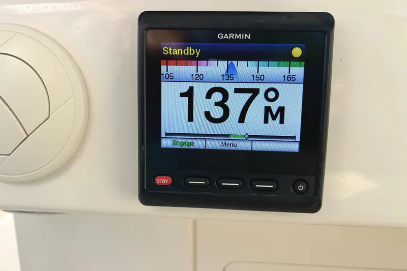  Yacht Photos Pics Garmin display on 2018 Grady-White Freedom 325 showing 137 degrees in standby mode.