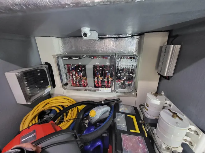 Yacht Photos Pics Electrical panel and equipment in 2017 Absolute NAVETTA 58 yacht engine room.