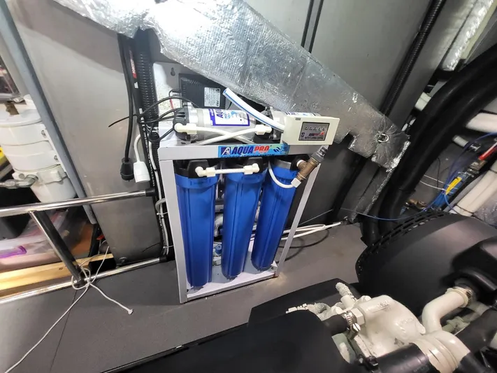  Yacht Photos Pics Water filtration system in 2017 Absolute NAVETTA 58 yacht engine room.