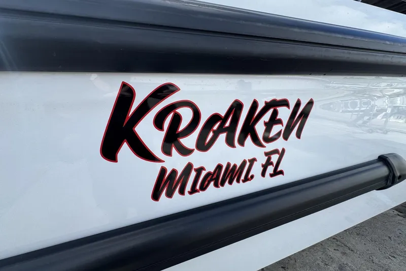 Kraken Yacht Photos Pics "Kraken Miami FL" text on BRABUS Shadow 900 ST boat, 2023 model.
