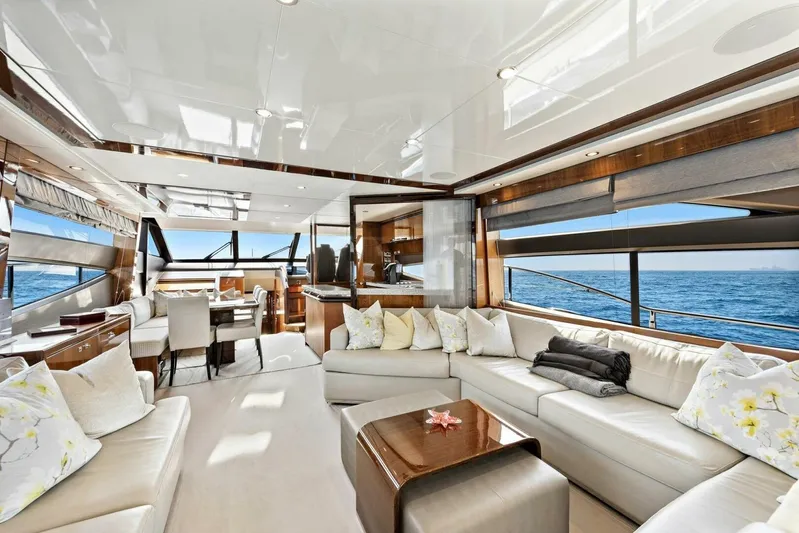La-z-buoy Yacht Photos Pics Luxurious interior of 2015 Princess 72 Motor Yacht with elegant seating and ocean view.