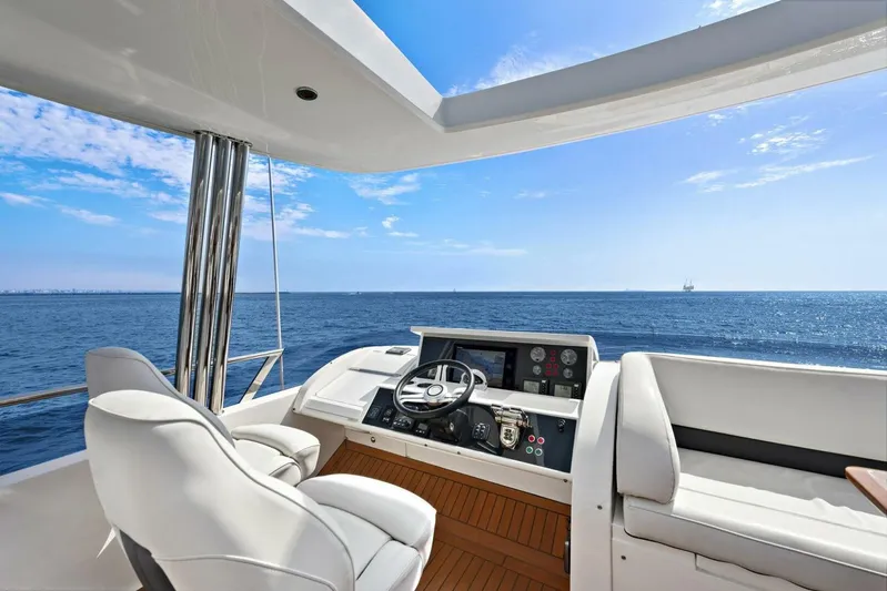 La-z-buoy Yacht Photos Pics Luxurious helm of 2015 Princess 72 Motor Yacht with ocean view.
