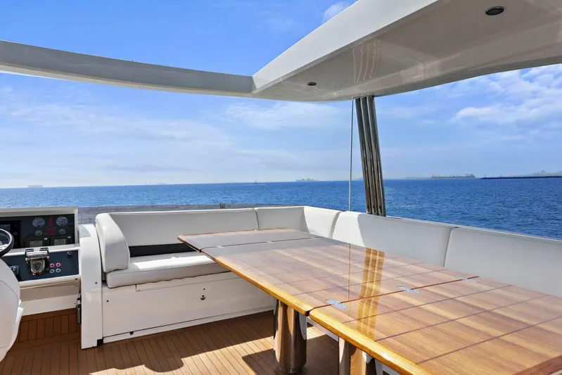 La-z-buoy Yacht Photos Pics Luxurious 2015 Princess 72 Motor Yacht deck with ocean view and elegant seating area.