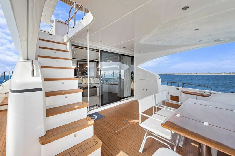 La-z-buoy Yacht Photos Pics Luxurious 2015 Princess 72 Motor Yacht deck with seating and ocean view.