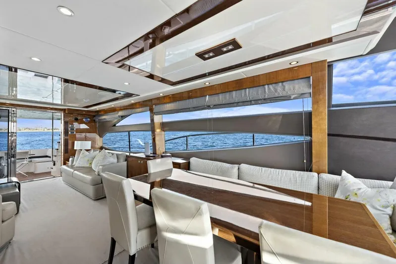 La-z-buoy Yacht Photos Pics Luxurious interior of 2015 Princess 72 Motor Yacht with elegant seating and ocean view.