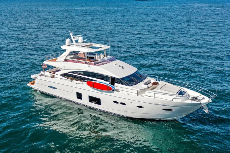 La-z-buoy Yacht Photos Pics 2015 Princess 72 Motor Yacht cruising on open sea, showcasing luxury design and spacious deck.