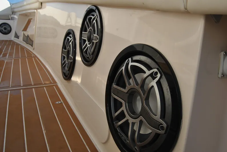  Yacht Photos Pics 2018 Grady-White Canyon 376 boat speakers on deck, showcasing sleek design and craftsmanship.