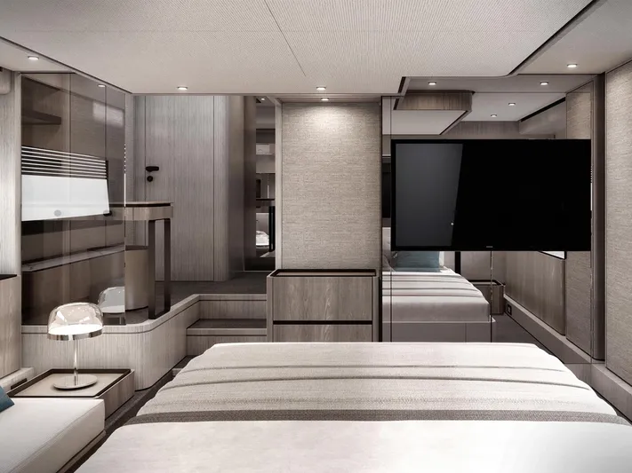  Yacht Photos Pics Luxurious interior of 2025 Ferretti Yachts 580, featuring modern design and elegant furnishings.