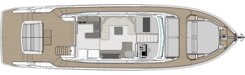  Yacht Photos Pics Top view layout of 2025 Ferretti Yachts 580, showcasing interior and deck design.
