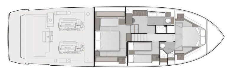  Yacht Photos Pics Floor plan of 2025 Ferretti Yachts 580, showcasing interior layout and engine room.