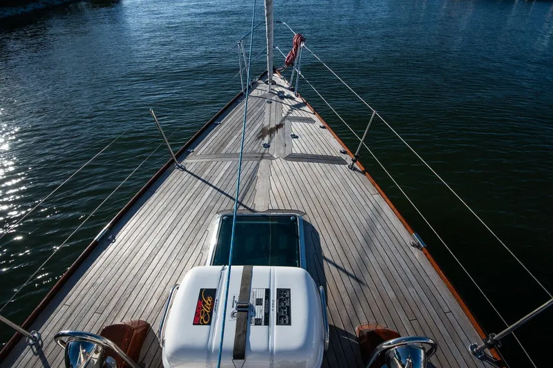 Dream Girl Yacht Photos Pics Deck view of 2007 Morris Yachts M42 sailboat on calm water.
