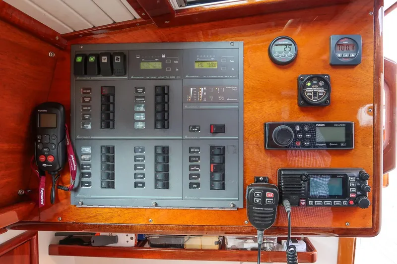 Dream Girl Yacht Photos Pics Control panel of a 2007 Morris Yachts M42, featuring navigation and communication equipment.