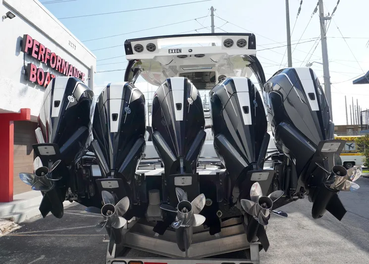  Yacht Photos Pics 2021 MTI V42 boat with five powerful outboard engines at Performance Boat Center.