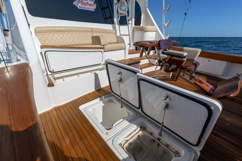 Galati Yacht Sales Trade Yacht Photos Pics 2020 Viking 62 Convertible yacht deck with seating and fishing equipment.
