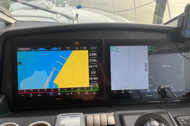  Yacht Photos Pics Dashboard of 2015 Riviera 5000 Sport Yacht with Garmin navigation displays.