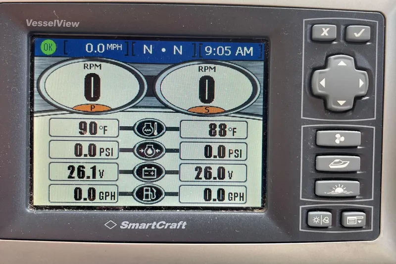  Yacht Photos Pics SmartCraft VesselView display on 2015 Riviera 5000 Sport Yacht showing engine metrics.