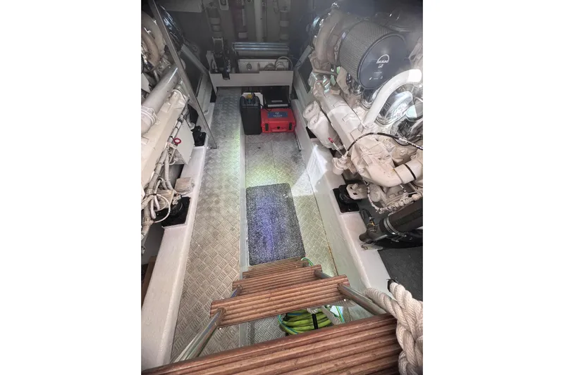  Yacht Photos Pics Engine room of 2010 Ferretti Yachts 620, featuring dual engines and equipment.