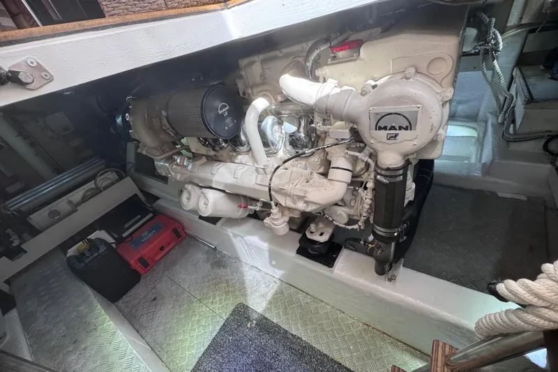  Yacht Photos Pics Engine room of a 2010 Ferretti Yachts 620, featuring a MAN engine.