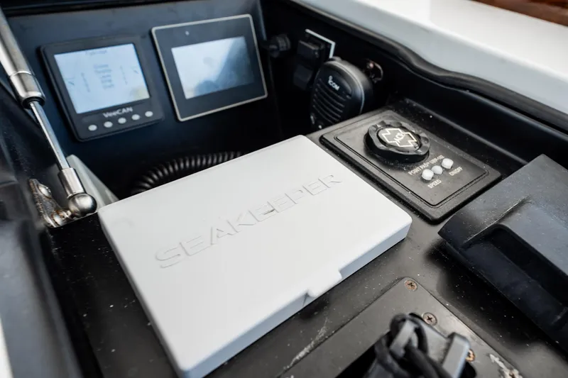 Lori A Yacht Photos Pics Control panel of 2021 Viking 54 Convertible yacht featuring Seakeeper system.